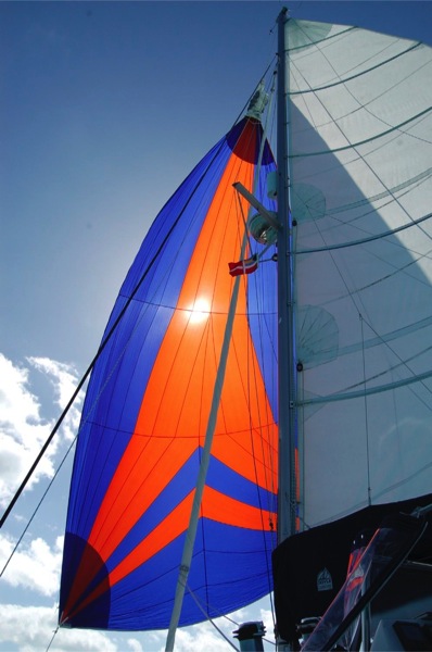 Spinaker deployed with main sail.
